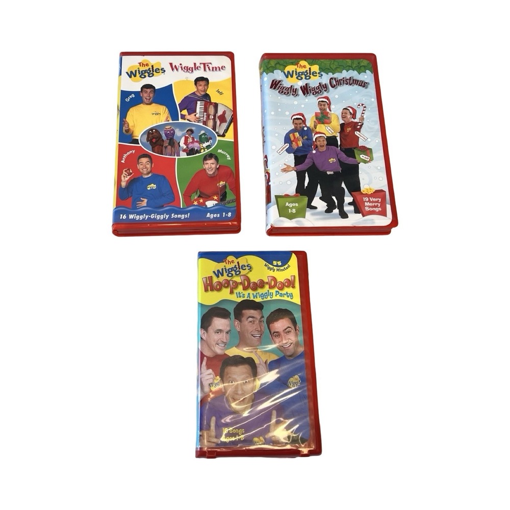 The Wiggles VHS Lot of 3 Wiggle Time Wiggly Christmas Hoop-Dee-Doo Red Cases